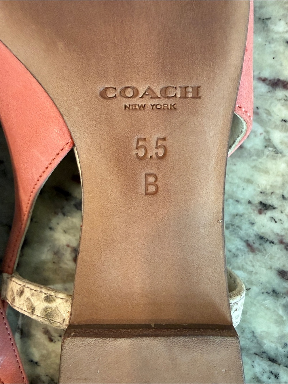 Coach Coral Pink Pointed Toe Slingback Flats with Snakeskin Accent - Picture 4 of 5